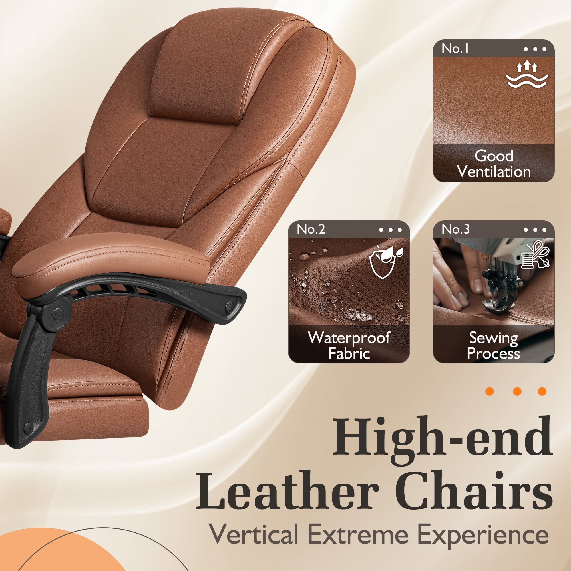 Homall Angle Height Adjustable Office Chair&nbsp;Reclining Computer Chair Ergonomic Executive Leather Chair Support 8 Hours Heavy Duty Design,Brown