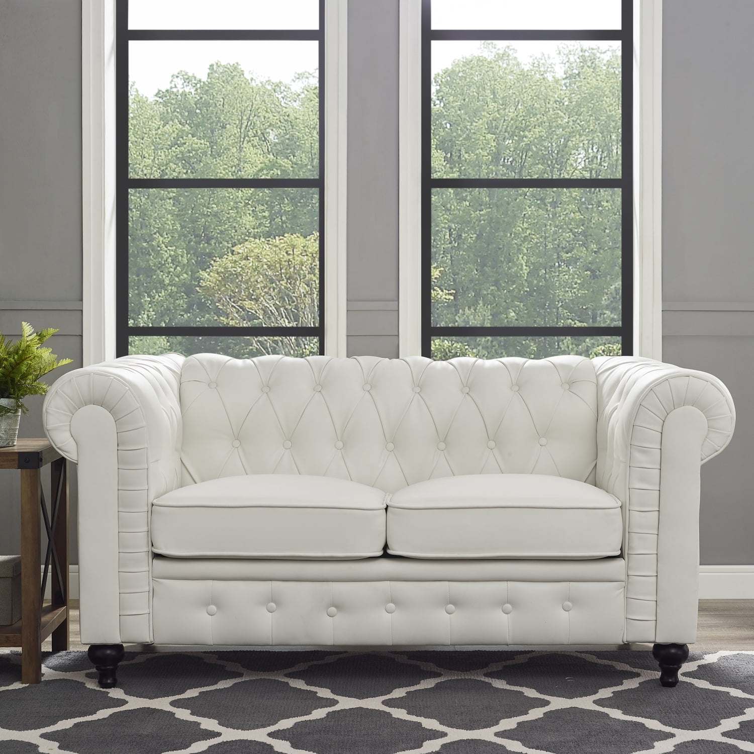 Naomi Home Modern Chesterfield Loveseat , Upholstered Cushion Loveseat  For Home - Color: White