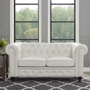 Naomi Home Modern Chesterfield Loveseat , Upholstered Cushion Loveseat For Home - Color: White