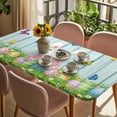 thumbnail image 3 of Easter Table Cloths for 5 Foot Rectangle Tables, Spring Easter Eggs Bunny Teal Wooden Grain Patio Waterproof Elastic Fitted Tablecloths, Washable Rectangular Table Cover for Camping, 3 of 8