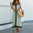 thumbnail image 5 of Summer Womens Dresses Women V-Neck Sleeveless Color Block Spaghetti Strap Vacation-Style Maxi Dress Mint Green S, 5 of 8