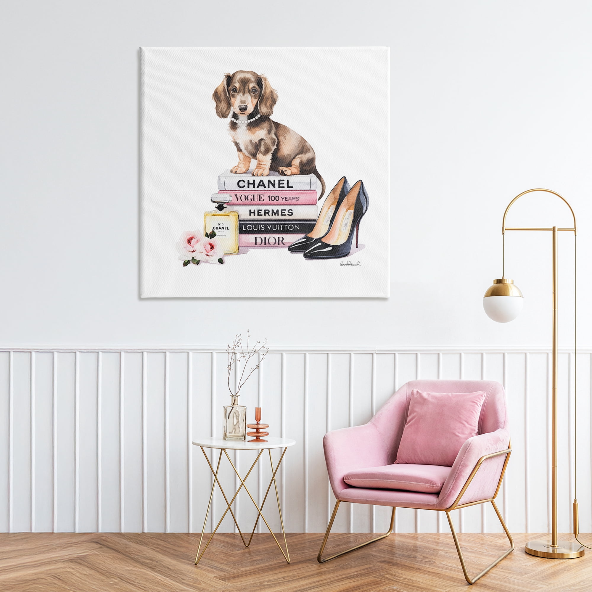 Stupell Industries Luxury Fashion Books & Dog Canvas Wall Art, design by Amanda Greenwood