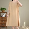 thumbnail image 6 of Edvintorg Plus Size Womens Dresses Fashion Solid Color Round Neck Short Sleeve Cotton And Linen Dress Women Beach Fashion Casual Loose Summer Dress, 6 of 7