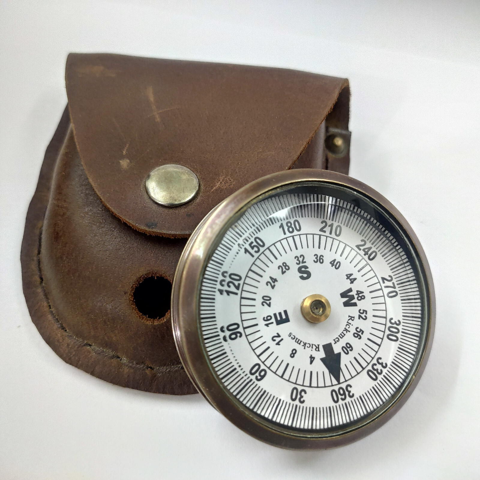 Antique Brass pocket compass nautical with leather case