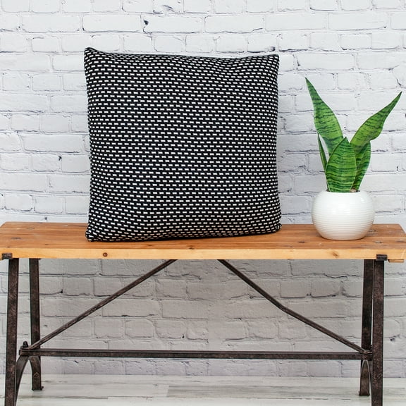 Nassau Collection Crochet Pattern Knitted Square Throw Pillow - 20" - Black and White