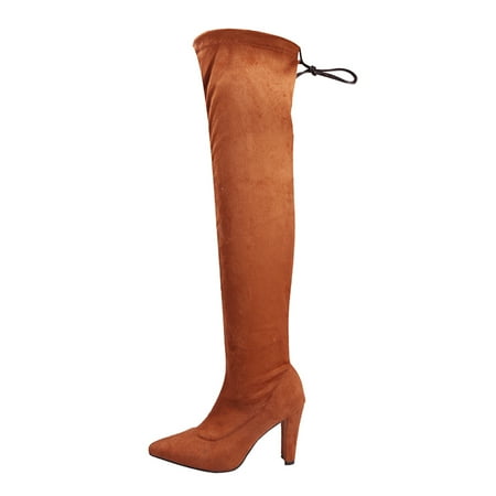

Winter Savings Clearance Deals 2022! Juebong Women s Fashion Casual Pointed Toe Long Knee High Boots Square Heels Shoes