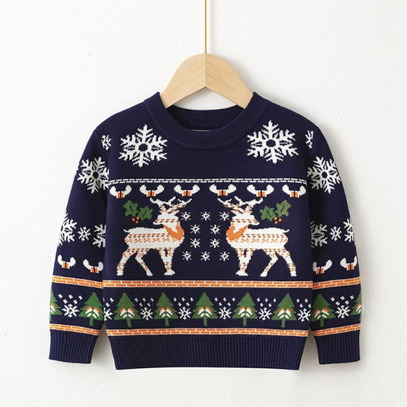 NAISIBABY Boys Girls Christmas Sweater, Cute Pattern Long Sleeve Pullover Casual Knitted Sweater Navy 4-5T