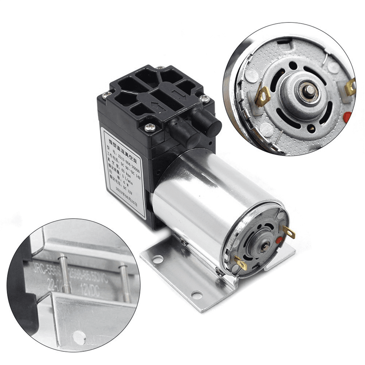 2X 65120Kpa DC12V 6W Mini Vacuum Pump Negative Pressure Suction Pump with Holder for Gas Analysis Sampling