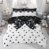 Castle Fairy Kids Teens Polka Dots Bow Full Size Comforter Sets,Black White Bedding Sets