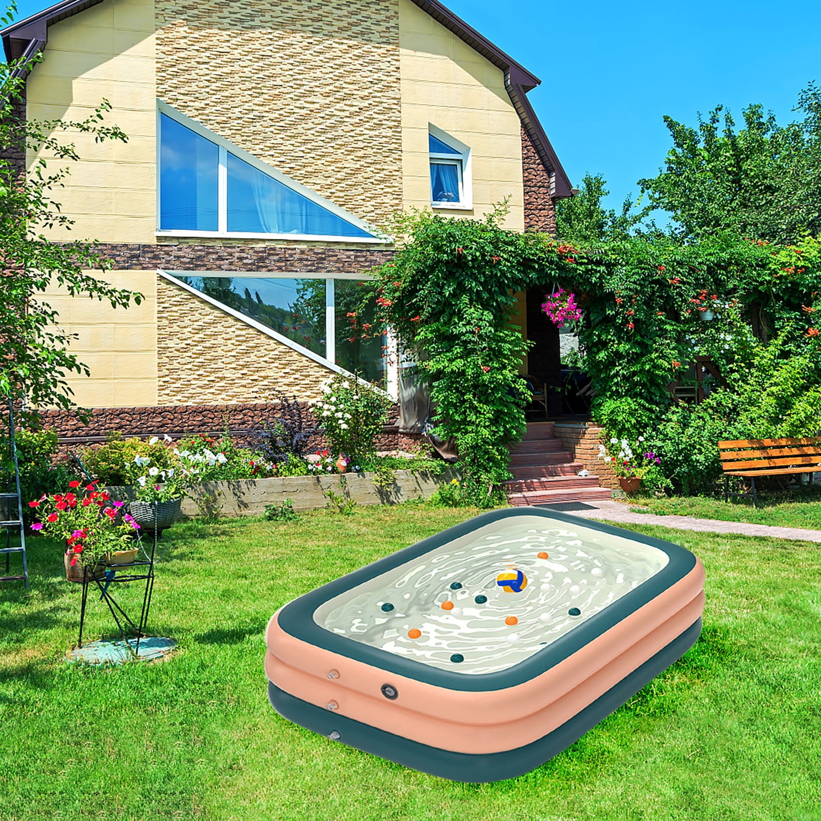 Muecwrye 2.1m Square Inflatable Pool, Family Pool for Summer Water Recreation