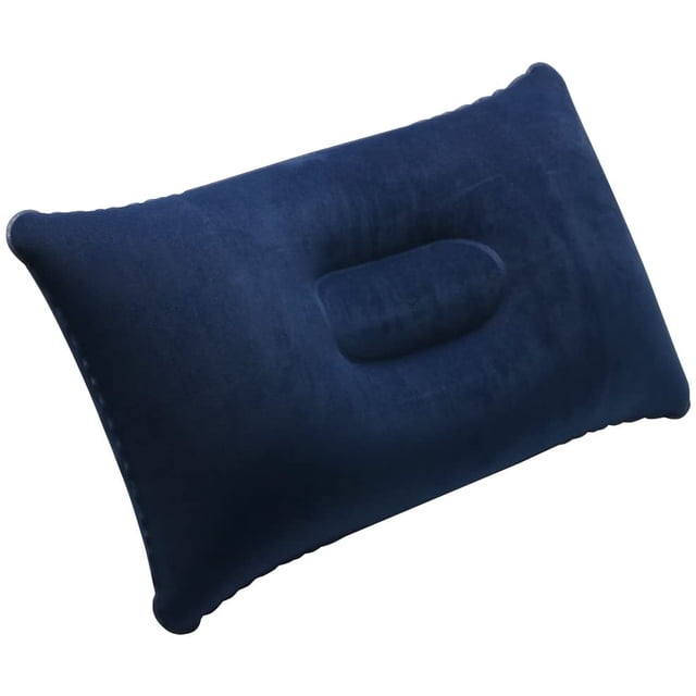 Cojín inflable suave para viajes y acampada, almohada inflable para exteriores, saco de dormir cuadrado flocado grueso y grande para acampar, almohada azul marino ER