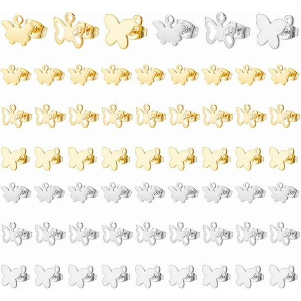 60 piezas de pendientes de mariposa de 6 estilos con aro, forma de mariposa, minimalistas, de acero inoxidable.