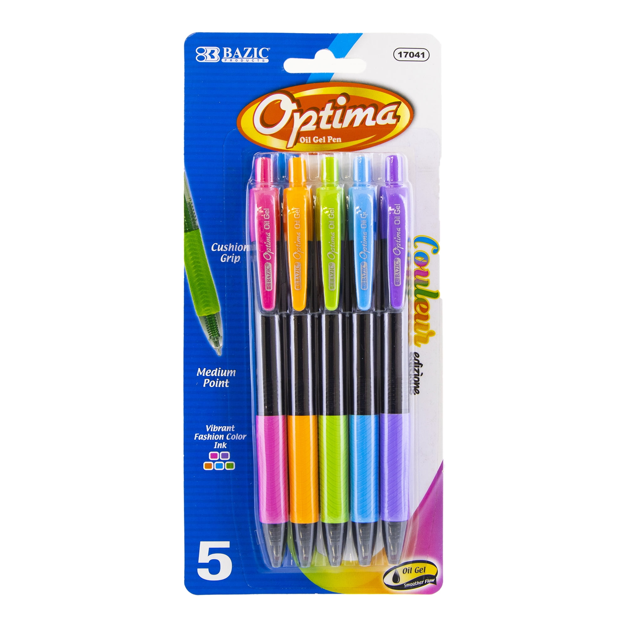 BAZIC Oil Gel Ink Retractable Pen Optima Bright Colors, 0.7 mm Medium