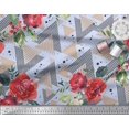 thumbnail image 3 of Soimoi Blue polyester Crepe Fabric Geometric,Leaves & Begonia Floral Decor Fabric Printed Yard 52 Inch Wide, 3 of 3