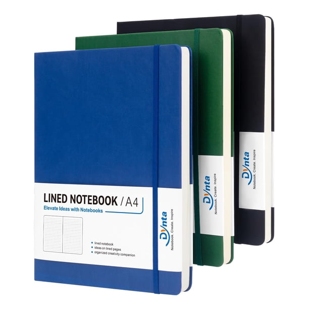 Libreta Dynta A4 con rayas, 200 páginas, paquete de 3 unidades, piel