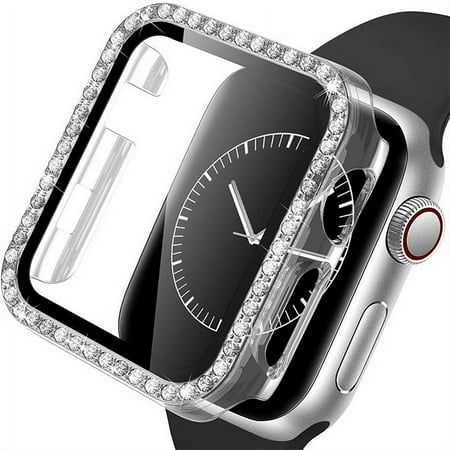 Yepband Hard Bling Case for Apple watch 41mm 40mm 38mm 45mm 44mm 42mm for Women, PC Crystal Diamond Tempered Glass Shell Protector Shockproof Cover Bumper for iWatch Series 8 7 SE 6 5 4 3 2 1