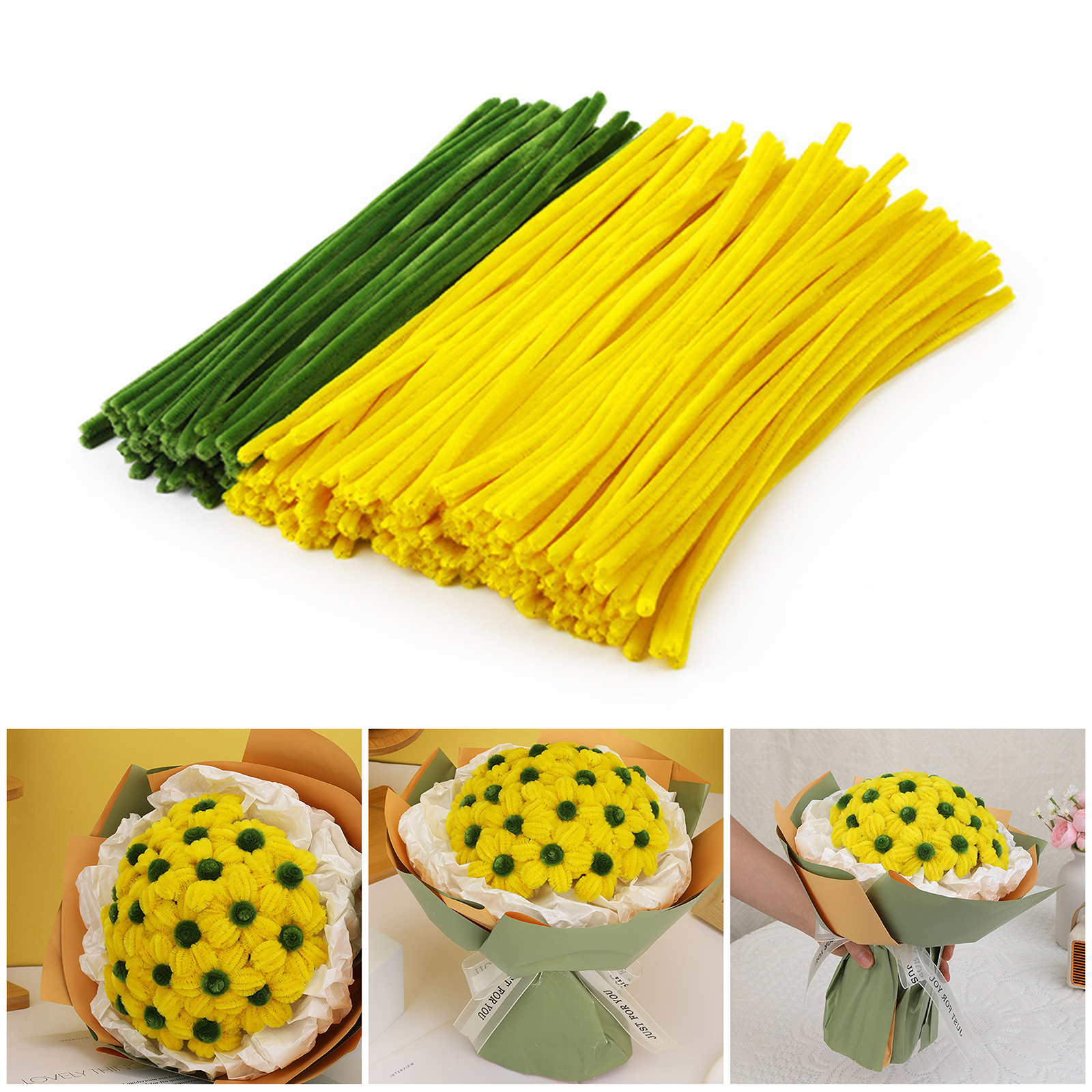 Pipe Cleaners Flower Set Chenilles Stems Flower Bouquet Kits Craft Supplies for Art and Craft Projects Decorations