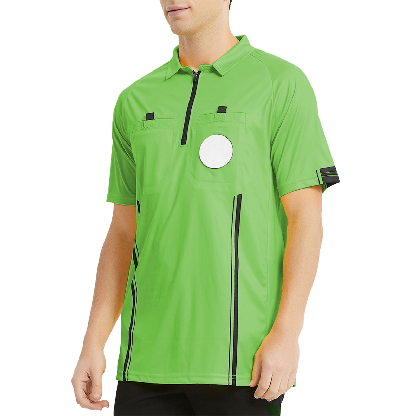 Toptie Men\'s Soccer Referee Jersey Officials Pro Short Sleeve Referee Shirts-Green-3XL