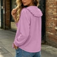 thumbnail image 5 of HongQid Women's Blouse Ruffle Peter Pan Collar Puff Long Sleeve Crinkle Ladies Lightweight Henley Loose Spring Summer Office Casual Clothes, 5 of 6