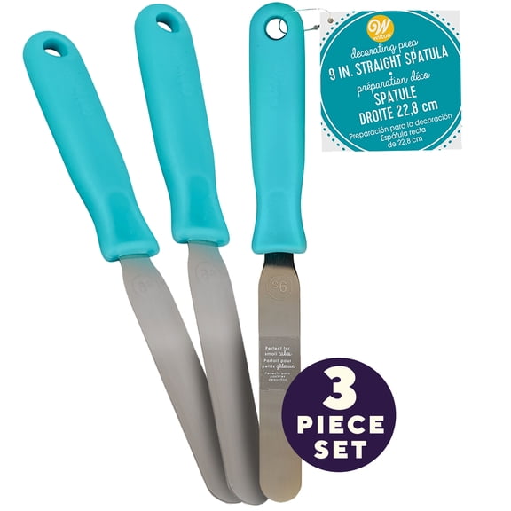Wilton 9-Inch Straight Icing Spatula Set of 3 Turquoise Handle Stainless Steel Cake Frosting & Baking Tool