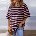 thumbnail image 2 of Hyknon Womens Tops Summer Fashion Striped Printed Loose Plus Size T Shirts Round Neck Short Sleeve Pullover Versatile Tops, 2 of 5