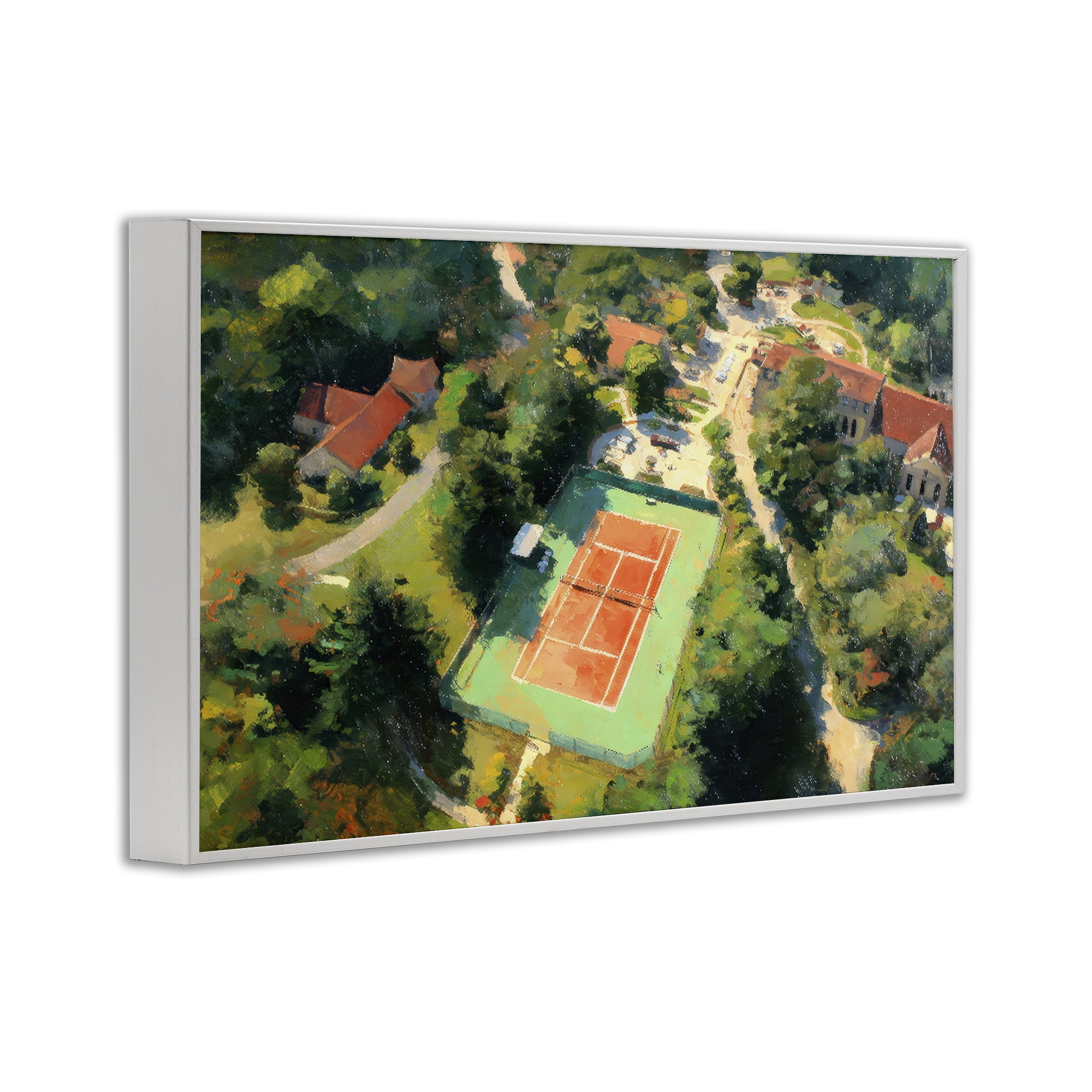 Stupell Industries Aerial Tennis Court Park White Framed Giclee Art, design by Petal Prints Design