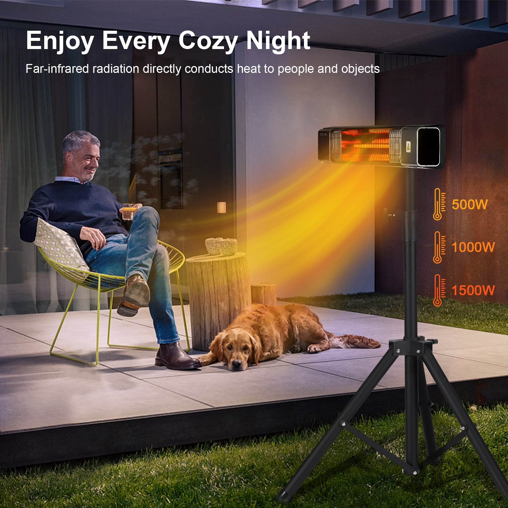 AKIRES Patio Heater,Electric Heater for Outdoor/Indoor Use,1500W Infrared  Space Heater with Remote,3 Modes,24H Timer,Waterproof,Wall Mounted/Ceiling/ Tripod for Garage,Backyard,Porch,Basement,Balcony - Walmart.com