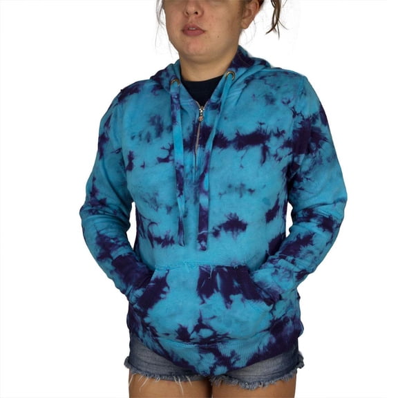Tie Dye Womens 1/4 Zip Hoodie Sadie Blue MD