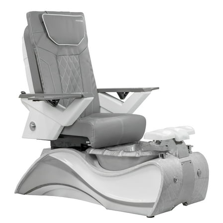 FIOR Shiatsulogic Pedicure Chair FX White/Grey Oak Trim Pedicure Tub w/ Discharge Pump & Pipe-Less Magnetic Jet Pedicure Spa, Grey Cover Set