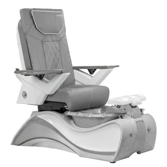 FIOR Shiatsulogic Pedicure Chair FX White/Grey Oak Trim Pedicure Tub w/ Discharge Pump & Pipe-Less Magnetic Jet Pedicure Spa, Grey Cover Set