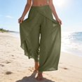 thumbnail image 2 of WULMLEO Womens Linen Wide Leg Split Skirt Pants Boho Loose Palazzo with Elastic Waist Drawstring 2026 Beach Vacation Pants Army Green M, 2 of 4