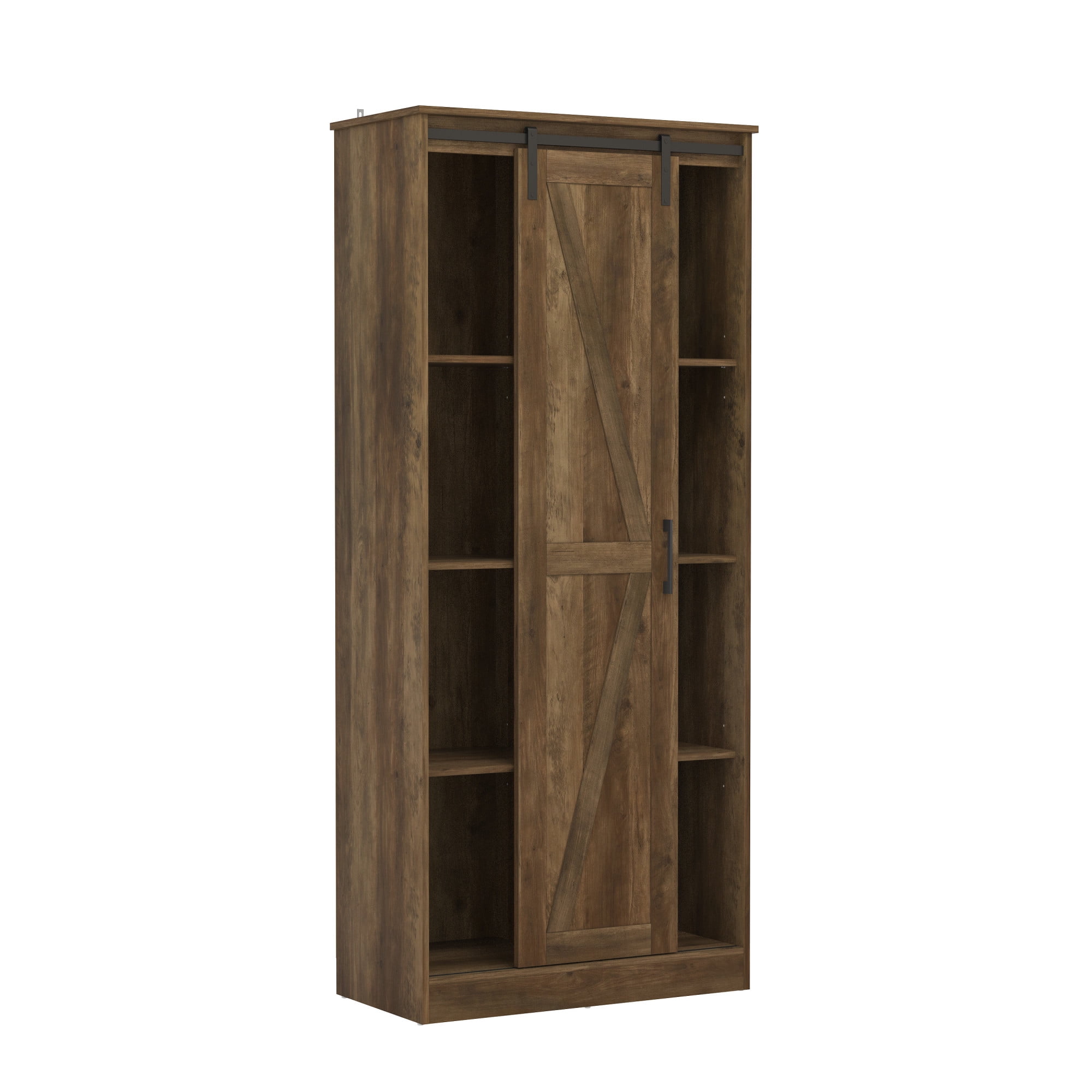 Woven Paths Shelton Wood Kitchen Pantry with 1 Sliding Barn Door, Knotty Oak - 3
