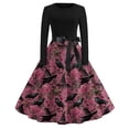 thumbnail image 2 of Halloween Hepburn Dresses for Women Bat Skeleton Crew Neck Spooky Hepburn Dresses Witch Hat Spider Webeb Long Sleeve Horror Hepburn Dress, S, 2 of 6