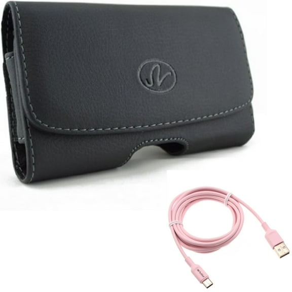 Case Belt Clip w 6ft USB-C Cable for Samsung Galaxy A53 5G,A33 5G Phones - Leather Swivel Holster Loops, Pink Charger Cord Power Wire