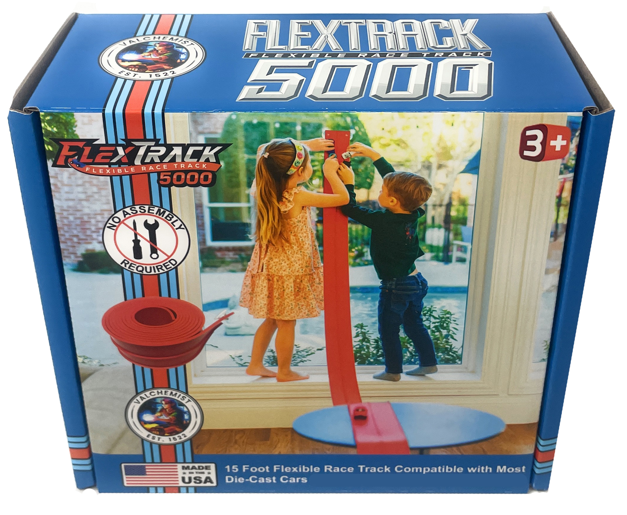 FlexTrack 5000 Flexible Race Car Track for Kids Toy with Suction Cups Compatible with Hot Wheels and Diecast 1/64th Cars and More 15 Feet Long Rolls Up Portable Racetrack (Rocket Red)