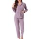 thumbnail image 1 of Conjunto de lounge para mujeres INSPIRE CHIC de algodón, con botones, manga larga, pantalones, patrón acanalado y bolsillo, pijama, ropa de estar en casa, 2XL, púrpura, 1 of 6