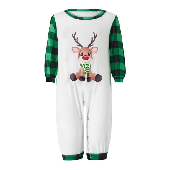 Gureui Cute Christmas Matching Family Pajamas Set, Long Sleeve Cartoon Print Tops + Plaid Long Pants for Christmas/New Year Sleepwear Set