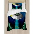 thumbnail image 3 of Outer Space Duvet Cover Set Queen Size, Alien with Santa Claus Hat Kidnaps a Tree for Christmas Night Airship Print, Decorative 3 Piece Bedding Set with 2 Pillow Shams, Green Blue, by Ambesonne, 3 of 3