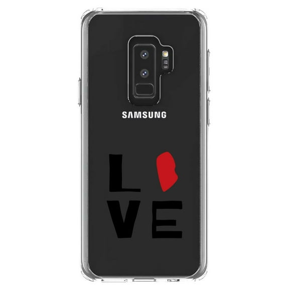 DistinctInk Clear Shockproof Hybrid Case for Samsung Galaxy S9  PLUS (6.2" Screen) - TPU Bumper Acrylic Back Tempered Glass Screen Protector - Rhode Island - Love Red & Black
