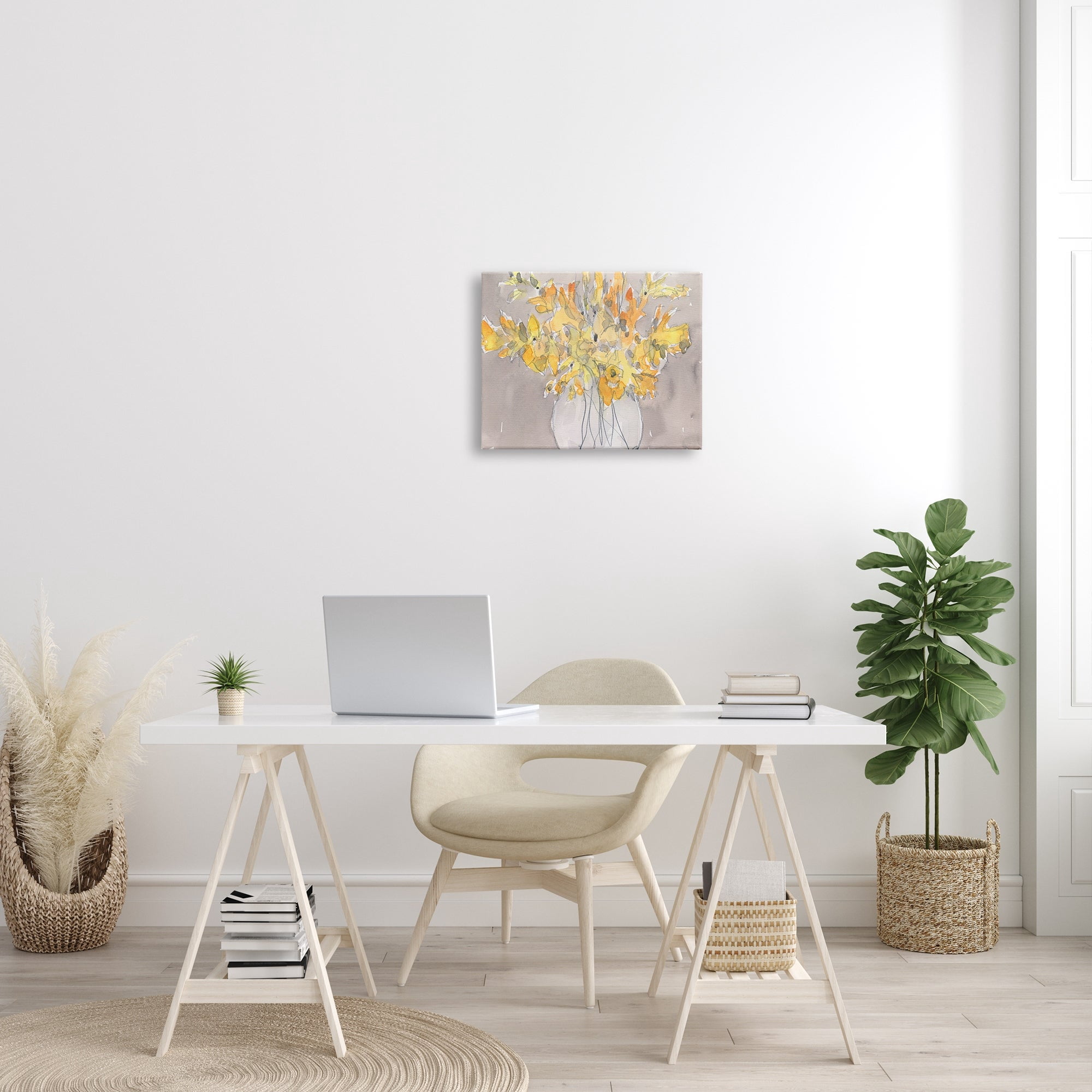 Stupell Industries Modern Yellow Petals Blossoms Floral Arrangement Vase Painting Gallery Wrapped Canvas Print Wall Art, Design by Samuel Dixon