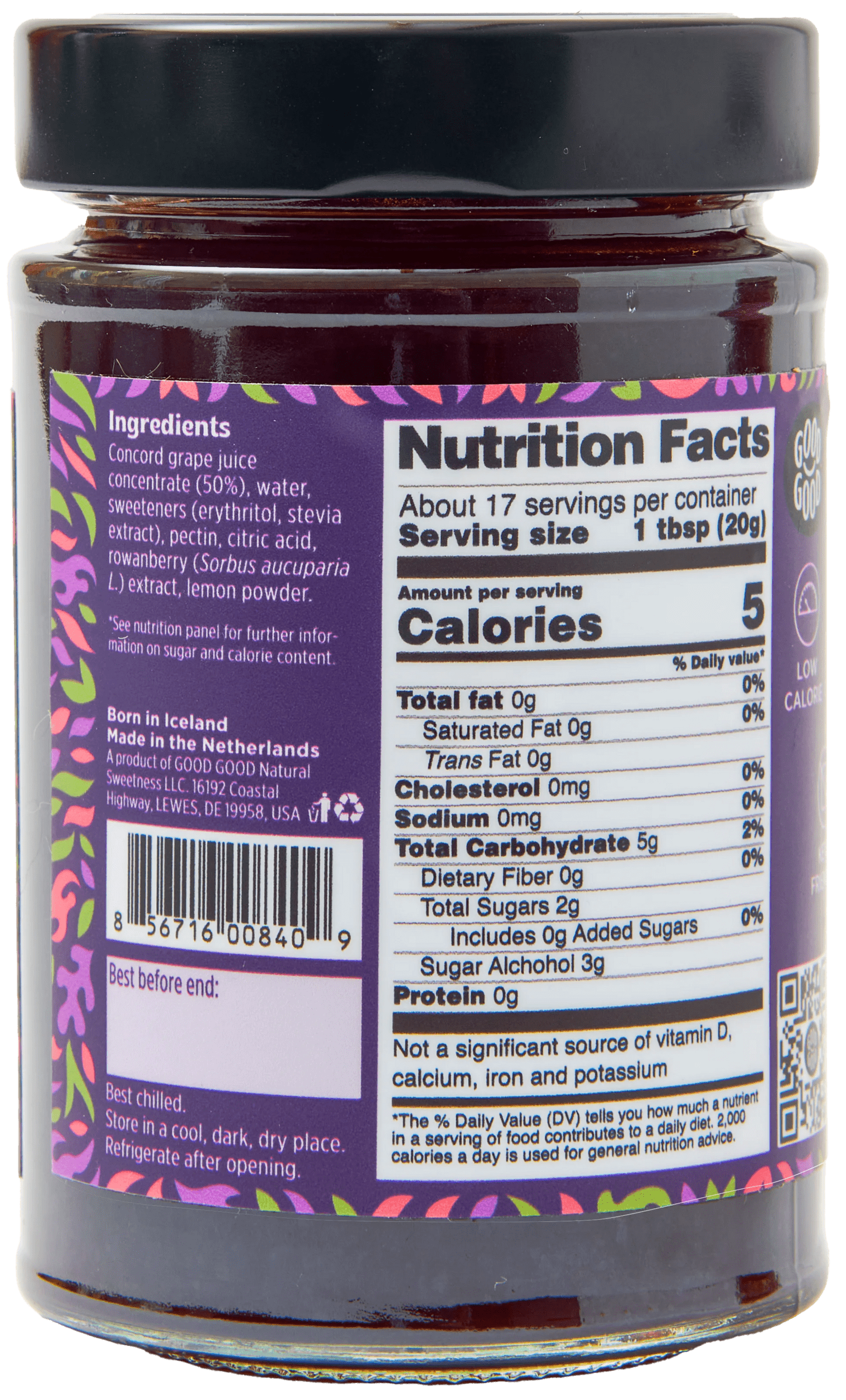 GOOD GOOD Concord Grape Jelly, No Added Sugar, Low Calorie, Keto Friendly, 12 oz