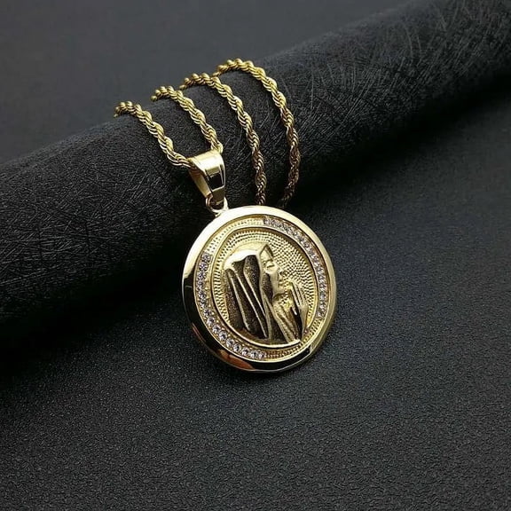 Hip Hop Iced Out Bling Christian Virgin Mary Pendant Necklace 14K Yellow Gold Chains For Women Men Jewelry