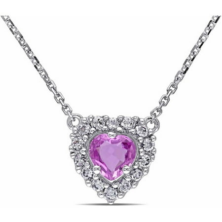 3/4 Carat T.G.W. Pink and White Sapphire 14kt White Gold Halo Heart Necklace, 17