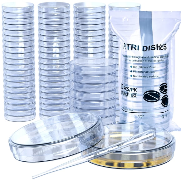 Placas de Petri MyMed estériles de 90 x 15 mm con tapas (100) y pipetas de 2 ml