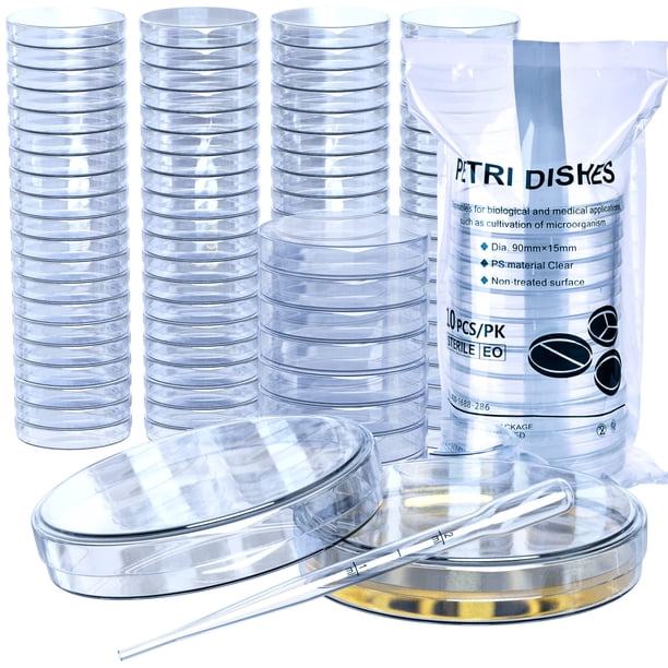 Placas de Petri MyMed estériles de 90 x 15 mm con tapas (100) y pipetas de 2 ml
