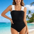 thumbnail image 4 of Women One Piece Swimsuit Retro Square Neck Tummy Control Swimwear Ruched Full Coverage Bathing Suit S, 4 of 5