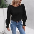 thumbnail image 2 of VISALY Lightweight Dressy Casual Blouses Long Sleeve Crewneck Pullover Tops Trendy Puff Sleeve Plain Tops Fitted Shirts Cute Shirts Casual Wrinkle Free Blouses Fashion Spring Fall Outfits Black Xl, 2 of 5