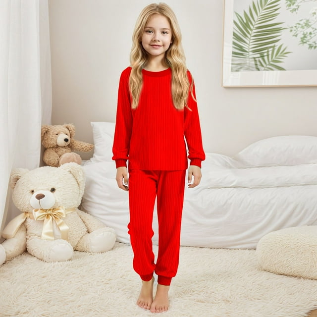 WENXIAOO Ensemble de Pyjama pour Enfants 2 Pcs Haut à Manches Longues avec Pantalon Pyjama Mode pour Filles Ensemble de Pyjama 6-7 Ans Pyjama pour Fille