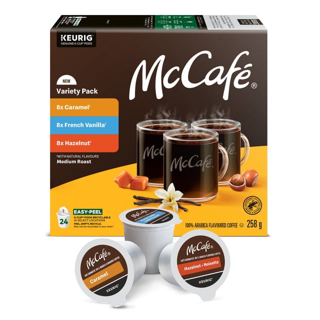 McCafe Flavoured Variety Pack 24ct K-Cup Coffee Pods (Hazelnut/Caramel/French Vanilla)