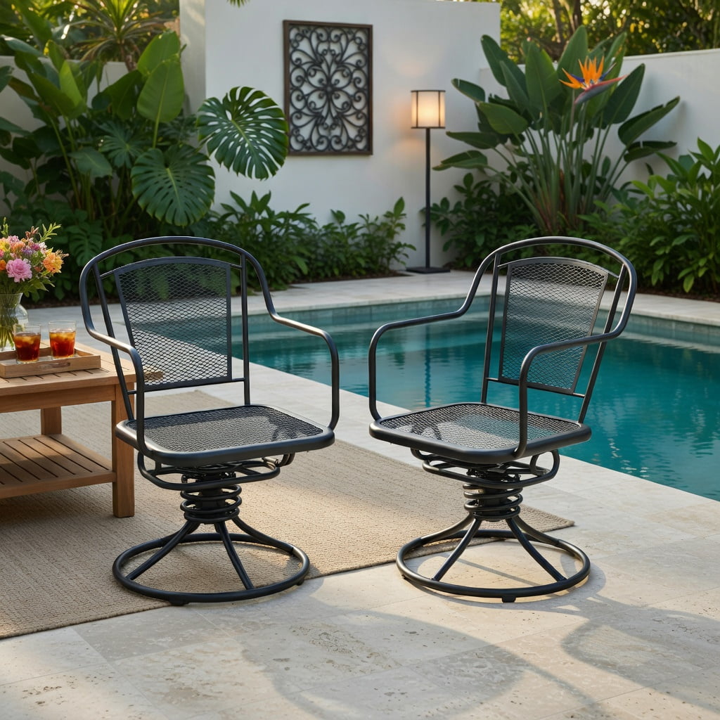 Hommoo 2-Piece Outdoor Rocking Chair Set, Powder-Coated Metal Patio Rockers with Breathable Mesh Back & Seat, Modern Yard Chairs for Deck, Porch or Garden, Black